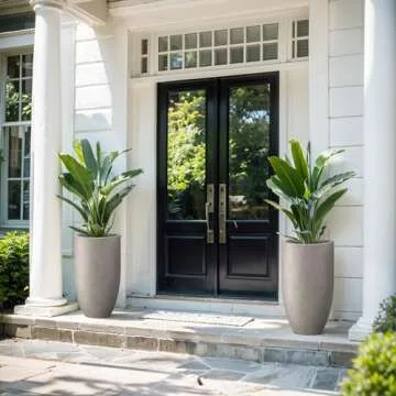 Kante 24 Inch Tall Round Concrete Planter, Large Indoor Outdoor Plant Pots with Drainage Hole and Rubber Plug, Modern Decorative Garden Pots for Home Patio Porch, Weathered Concrete