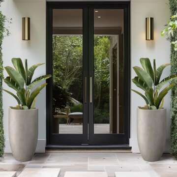 Kante 24 Inch Tall Round Concrete Planter, Large Indoor Outdoor Plant Pots with Drainage Hole and Rubber Plug, Modern Decorative Garden Pots for Home Patio Porch, Weathered Concrete