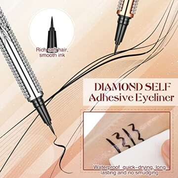 8 Pieces Self-adhesive Eyeliner 2 in 1 Eye Liner Pen Diamond Liquid Eyeliner No Glue No Magnetic Eyeliner Waterproof Long Lasting for Women Girls Eye Makeup False Eyelashes Sticking (Classic Style)