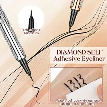 8 Pieces Self-adhesive Eyeliner 2 in 1 Eye Liner Pen Diamond Liquid Eyeliner No Glue No Magnetic Eyeliner Waterproof Long Lasting for Women Girls Eye Makeup False Eyelashes Sticking (Classic Style)