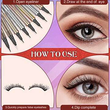 8 Pieces Self-adhesive Eyeliner 2 in 1 Eye Liner Pen Diamond Liquid Eyeliner No Glue No Magnetic Eyeliner Waterproof Long Lasting for Women Girls Eye Makeup False Eyelashes Sticking (Classic Style)
