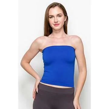 Kurve Women’s Strapless Tube Top - Medium Length Seamless Bandeau Stretchy Sexy Bra Tops, UPF 50+ (Made in USA), Royal Blue, X-Small/Medium