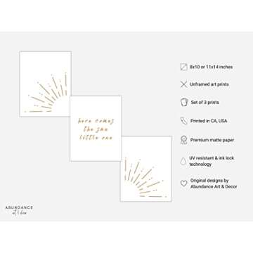Neutral Nursery Wall Decor Boho Sunshine Nursery Decor Set of 3 Unframed (Sun 8x10)