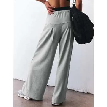 Tankaneo Womens Pleated Wide Leg Sweatpants Casual Palazzo Lounge Pants in Light Grey