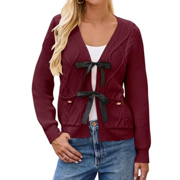 BMJL Women's Cropped Tie Front Cable Knit Cardigan - Trendy Design