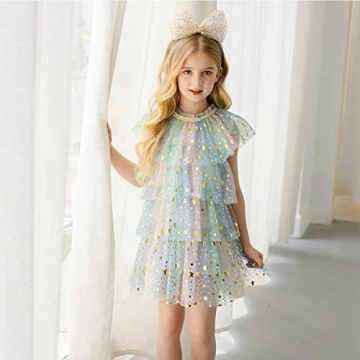 Adorable Toddler Sequins Dress with Rainbow Stars Print