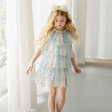 Adorable Toddler Sequins Dress with Rainbow Stars Print