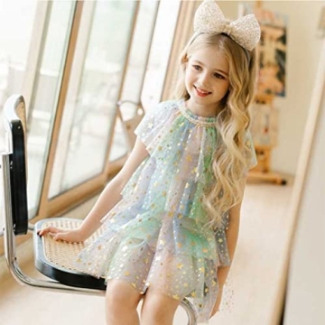 Adorable Toddler Sequins Dress with Rainbow Stars Print