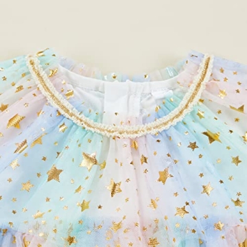 Adorable Toddler Sequins Dress with Rainbow Stars Print
