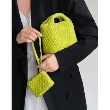OUYGZOU Woven Bag for Women with Coin Purse Fashion Handbag Female Shoulder Bag Foldable Chain Small Tote Crossbody Bags (Fruit green)