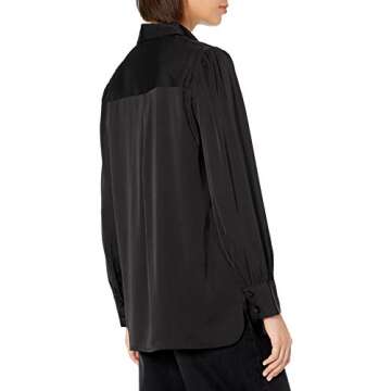 The Drop Women's @Lucyswhims Long-Sleeve Button Down Stretch Satin Shirt, Black, Medium