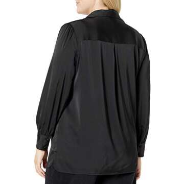 The Drop Women's @Lucyswhims Long-Sleeve Button Down Stretch Satin Shirt, Black, Medium