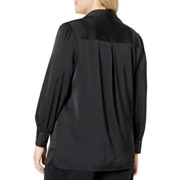 The Drop Women's @Lucyswhims Long-Sleeve Button Down Stretch Satin Shirt, Black, Medium