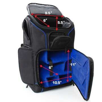 USA GEAR DSLR Camera Backpack Case - 15.6 inch Laptop Compartment, Padded Custom Dividers, Tripod Holder, Rain Cover, Long-Lasting Durability and Storage Pockets - Compatible with Many DSLRs (Blue)
