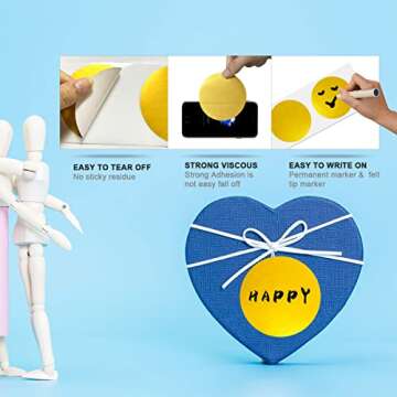 PARLAIM 3 X 3 inch Color Code Dot Stickers, 500pcs 3" Gold Round Color Coding Circle Labels per Roll in Dispenser Box for Inventory Storage Present Box