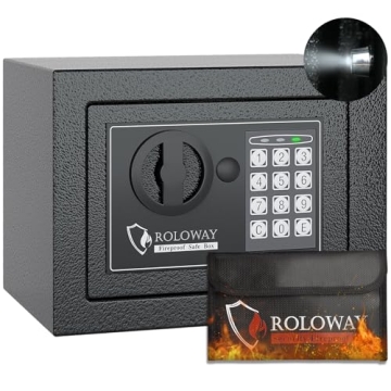 ROLOWAY Steel Money Safe Box for Home with Fireproof Money Bag for Cash Safe Hidden, Security Safe B...