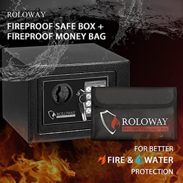 ROLOWAY Steel Money Safe Box with Fireproof Money Bag