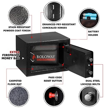 ROLOWAY Steel Money Safe Box with Fireproof Money Bag