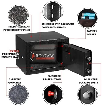 ROLOWAY Steel Money Safe Box with Fireproof Money Bag