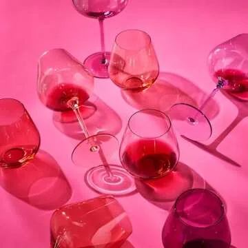 Coral & Fuchsia Colored Wine Glassware | Set of 2 | Large 16oz Stemless Glasses - Coral Peach Pink Italian Style Wine, Margarita, Tumbler, Water, Hand-Blown Glass