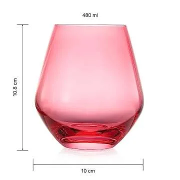 Coral & Fuchsia Colored Wine Glassware | Set of 2 | Large 16oz Stemless Glasses - Coral Peach Pink Italian Style Wine, Margarita, Tumbler, Water, Hand-Blown Glass