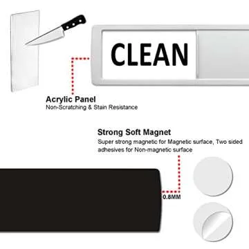 Dishwasher Magnet Clean Dirty Sign, Universal Black and White Design Clean DirtyMagnet for Dishwasher Non-Scratch/Strong Magnet/Easy to Read & Slide (Silver &White)