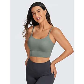 CRZ YOGA Adjustable Longline Sports Bra for Women - V Back Wireless Workout Padded Yoga Camisole Cropped Tank Tops Grey Sage Medium