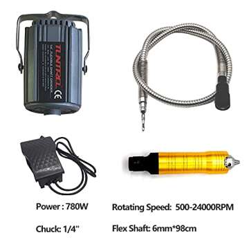 TUNTROL Thicken 1/4" Flexible Shaft Rotary Tool, 780W Flex Shaft with Foot Pedal, Hanging Grinder Ca...