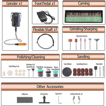 TUNTROL Thicken 1/4" Flexible Shaft Rotary Tool, 780W Flex Shaft with Foot Pedal, Hanging Grinder Carver Electric Multi-function Metalworking Tools Repair Kit