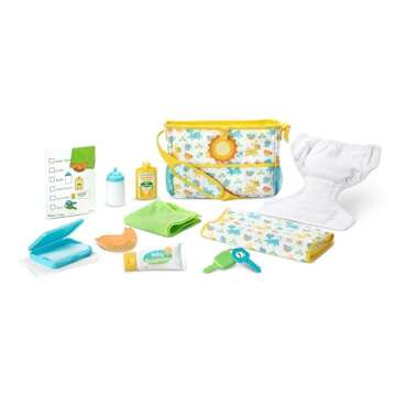 Melissa & Doug Mine to Love Travel Time Play Set for Dolls with Diaper Bag, Bottle, Sunscreen, More (17 pcs) - Baby Doll Accessories, For Kids Ages 3+