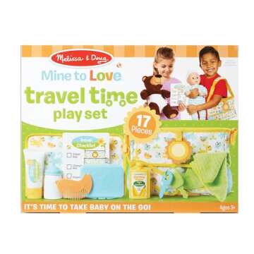 Melissa & Doug Mine to Love Travel Time Play Set for Dolls with Diaper Bag, Bottle, Sunscreen, More (17 pcs) - Baby Doll Accessories, For Kids Ages 3+