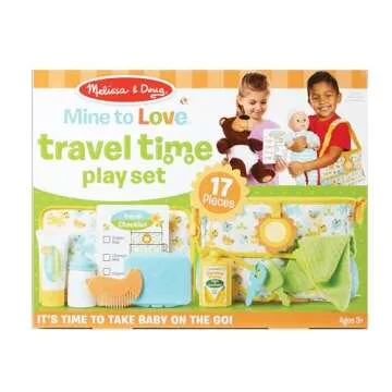 Melissa & Doug Mine to Love Travel Time Play Set for Dolls with Diaper Bag, Bottle, Sunscreen, More (17 pcs) - Baby Doll Accessories, For Kids Ages 3+