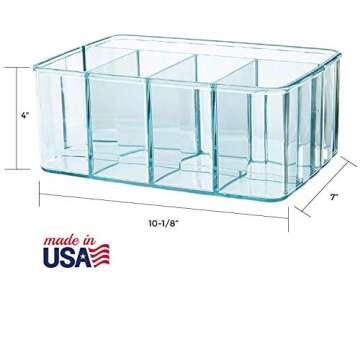 STORi Plastic Vanity Organizer | 5-Compartments | Storage Bin for Makeup Brushes, Palettes, and Beauty Supplies | Keep Bath Products Organized on a Counter or Under The Sink | Ocean Mist