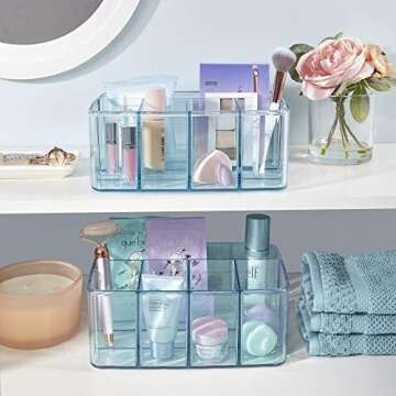 STORi Plastic Vanity Organizer | 5-Compartments | Storage Bin for Makeup Brushes, Palettes, and Beauty Supplies | Keep Bath Products Organized on a Counter or Under The Sink | Ocean Mist