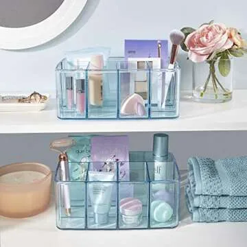 STORi Plastic Vanity Organizer | 5-Compartments | Storage Bin for Makeup Brushes, Palettes, and Beauty Supplies | Keep Bath Products Organized on a Counter or Under The Sink | Ocean Mist