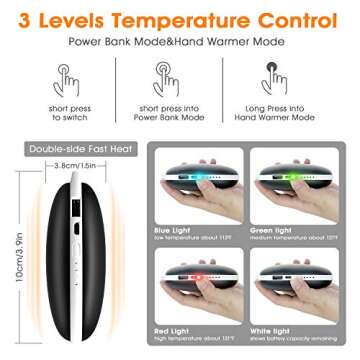 Hand Warmers Rechargeable, 5200mAh Electric Portable Pocket Reusable Hand Warmer/Power Bank,3 Levels,Heat Therapy Great for Raynauds, Indoor Outdoor Camping,Fishing,Skiing,Climbing,Winter Warmer Gift