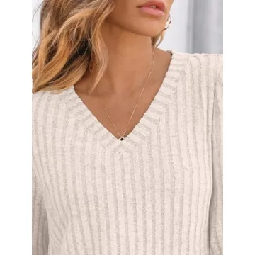 AUTOMET Women’s V Neck Long Sleeve Sweater for Fall Fashion