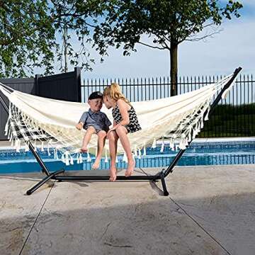 HAOLAIWU Hammock Boho Large Brazilian Macrame Fringe 2 Person Double Deluxe Hammock Swing,Perfect for Camping Outdoor/Indoor Patio Travel Bedroom Backyard(White)