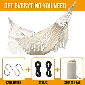 HAOLAIWU Hammock Boho Large Brazilian Macrame Fringe 2 Person Double Deluxe Hammock Swing,Perfect for Camping Outdoor/Indoor Patio Travel Bedroom Backyard(White)