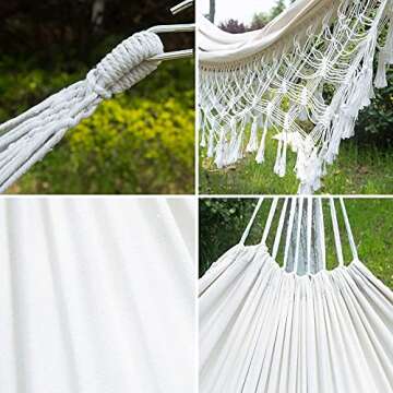 HAOLAIWU Hammock Boho Large Brazilian Macrame Fringe 2 Person Double Deluxe Hammock Swing,Perfect for Camping Outdoor/Indoor Patio Travel Bedroom Backyard(White)