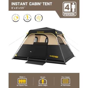 FanttikOutdoor Zeta C4 Pro Camping Tent 4 Person Instant Cabin Tent Setup in 60 Seconds with Rainfly...