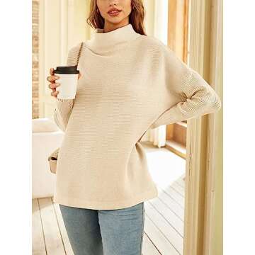 LILLUSORY Women's Mock Turtleneck Sweater Oversized Long Sleeve Casual Knit Pullover Tunic Tops Wear...