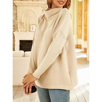 LILLUSORY Women's Mock Turtleneck Sweater Oversized Long Sleeve Casual Knit Pullover Tunic Tops Wear with Leggings Apricot M