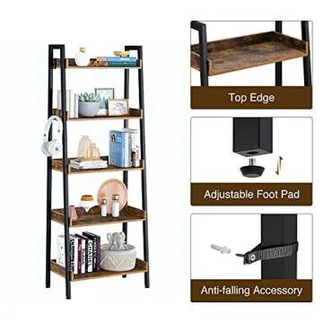 Rolanstar 5 Tier Ladder Bookshelf for Stylish Storage