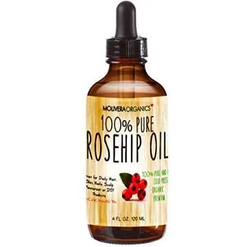 Molivera Organics 4oz Rosehip Oil for Radiant Skin - Cold Pressed Pure Rose Hip Seed Oil for Face & Body - Natural Moisturizer with Anti-Aging Benefits