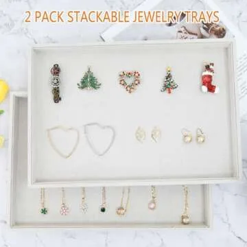 JETEHO Jewelry Tray for Drawers Linen Jewelry Display Tray Stackable Jewelry Trays Stackable Jewelry Organizer Trays for Necklace Bracelet Ring Watch Tray Felt Jewelry Tray(2 Pack)