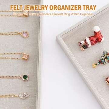 JETEHO Jewelry Tray for Drawers Linen Jewelry Display Tray Stackable Jewelry Trays Stackable Jewelry Organizer Trays for Necklace Bracelet Ring Watch Tray Felt Jewelry Tray(2 Pack)