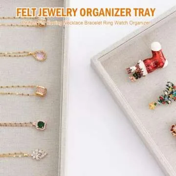 JETEHO Jewelry Tray for Drawers Linen Jewelry Display Tray Stackable Jewelry Trays Stackable Jewelry Organizer Trays for Necklace Bracelet Ring Watch Tray Felt Jewelry Tray(2 Pack)