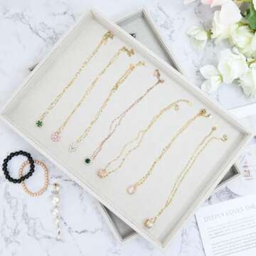 JETEHO Jewelry Tray for Drawers Linen Jewelry Display Tray Stackable Jewelry Trays Stackable Jewelry Organizer Trays for Necklace Bracelet Ring Watch Tray Felt Jewelry Tray(2 Pack)