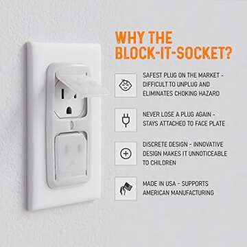 Block-It-Socket - Outlet Covers Baby Proofing (Made in USA) Never Lose an Outlet Plug Cover Again, S...